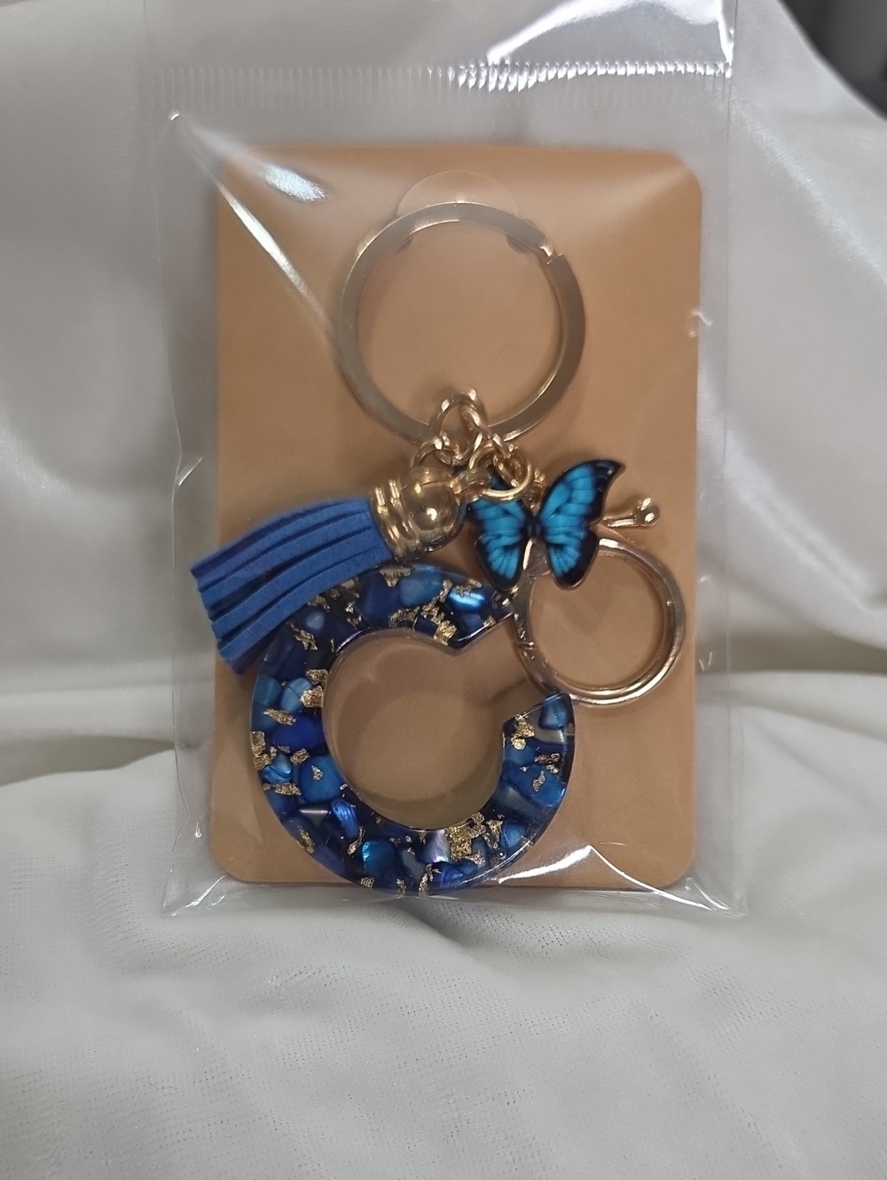 Blue Gold Initial Letter "C" Resin Keychain Purse Charm Handbag Charm Butterfly